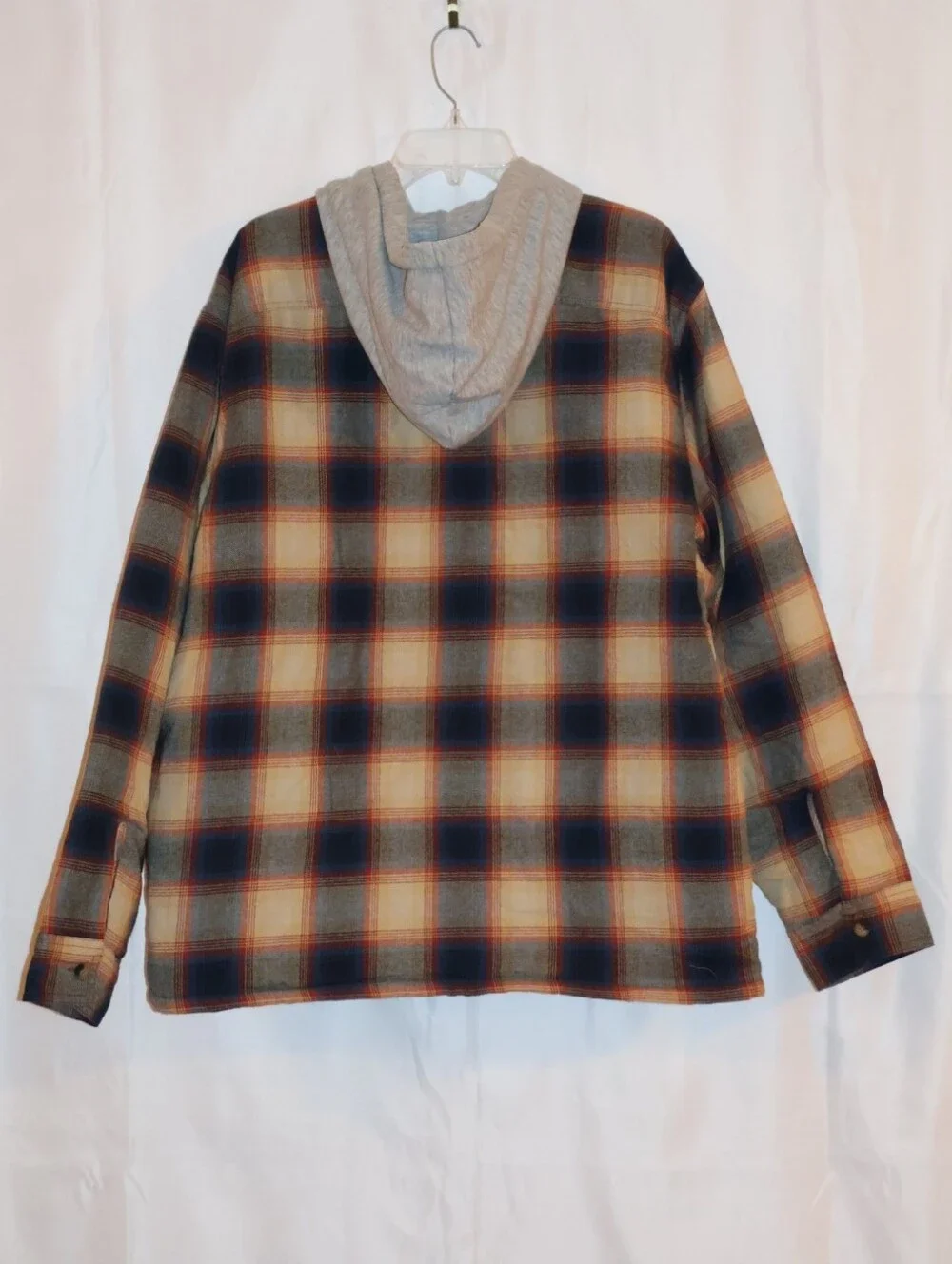 Wrangler Plaid Heavyweight Hooded Flannel Shirt Jacket-Blue Nights. XL.